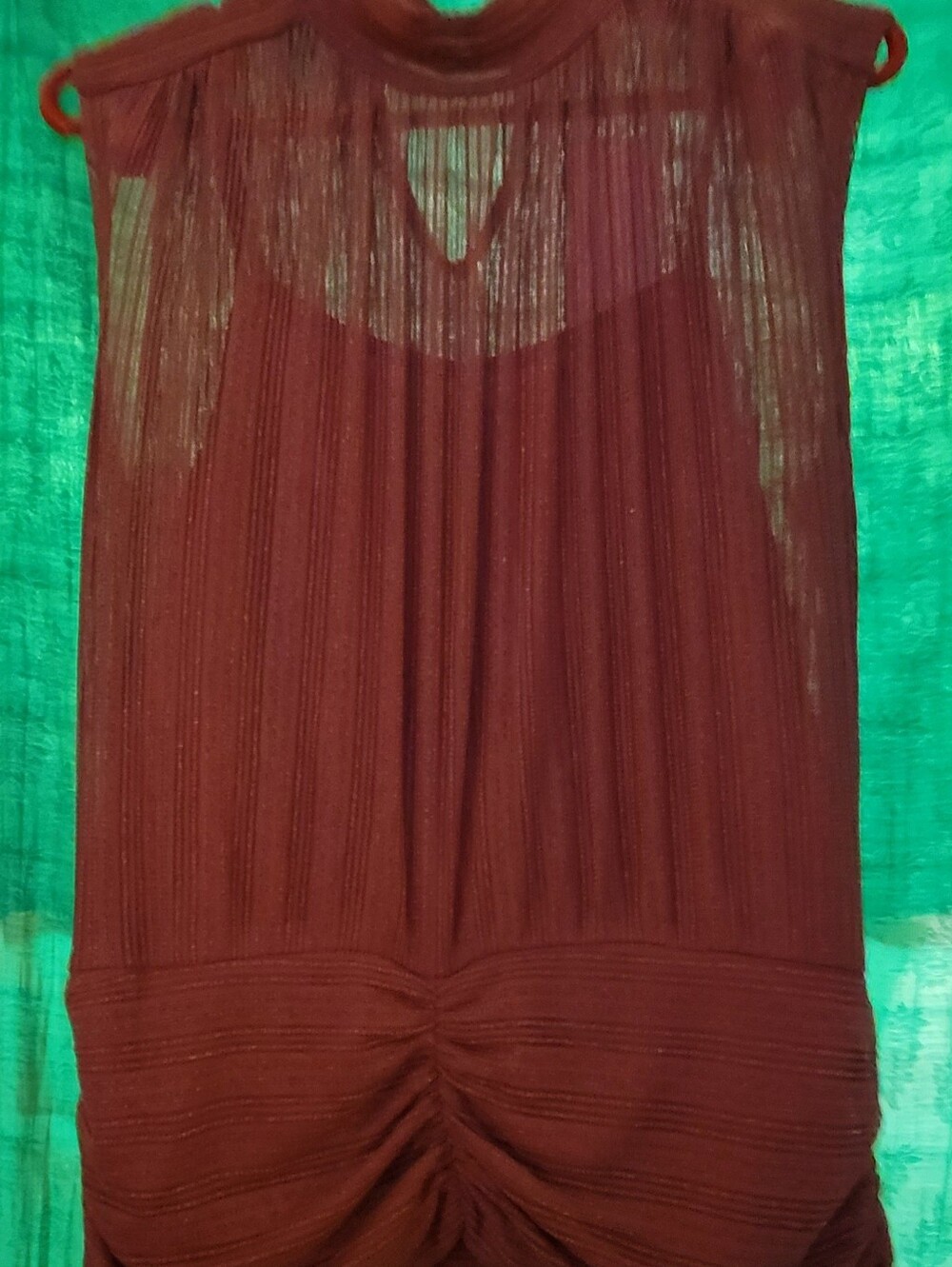 Women's Mauve Sleeveless Ruched Knit Top With Silver Thread Accents